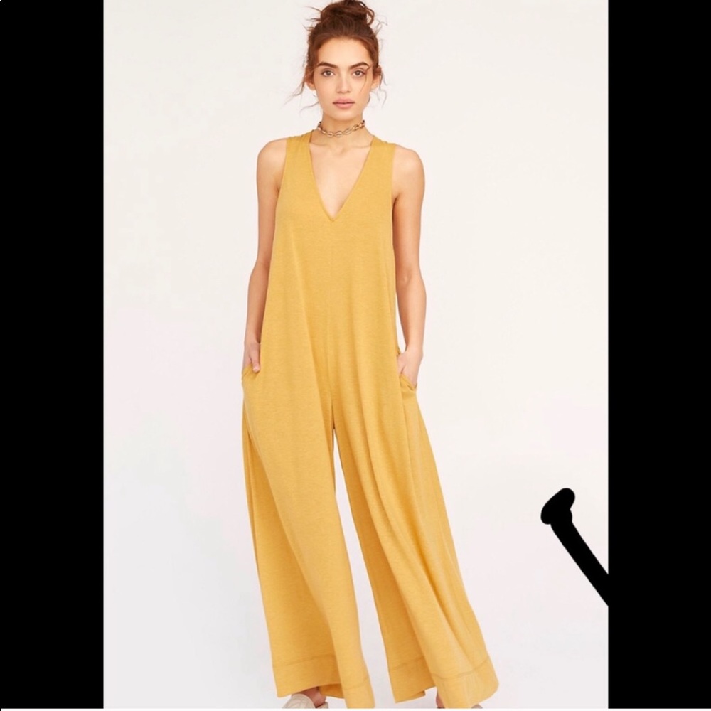 NWT Free people Fulton jumpsuit in mustard yellow